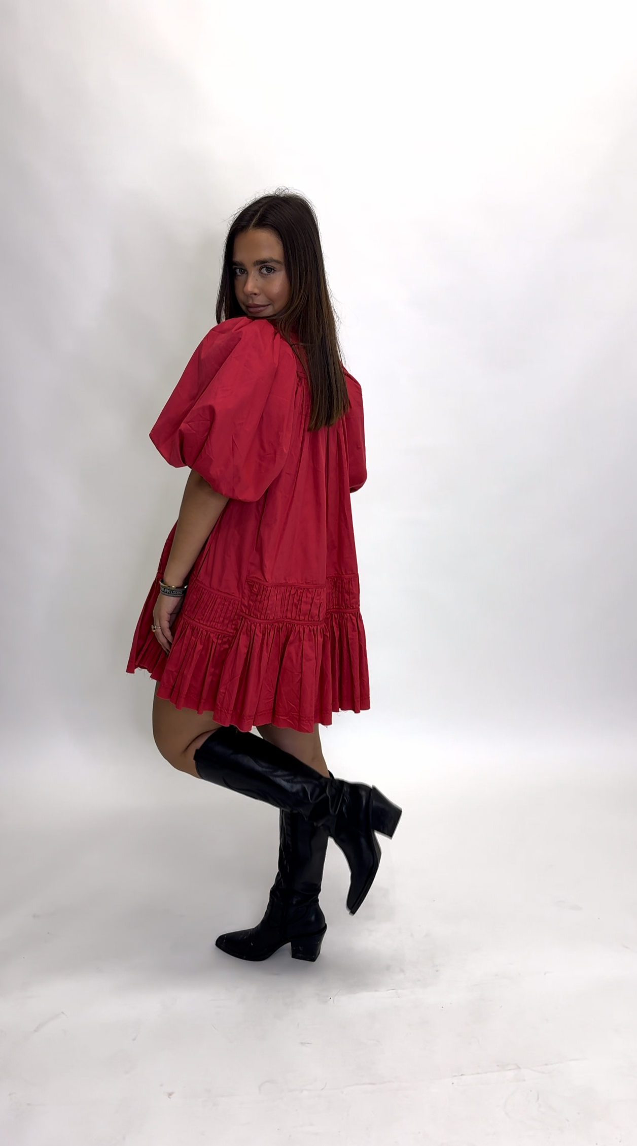 Red Puff Sleeve Mini